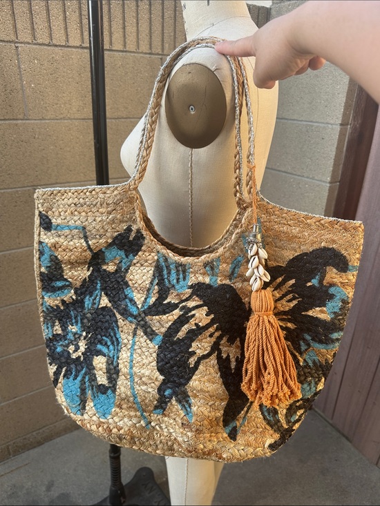 Antik Kraft Handbags - ANTK KRAFT | Boho Painted Jute Beach Market Bag with Shell Charm
